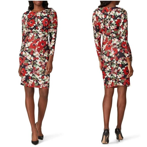 Alexia Admor Black Red Dolman Sleeve Floral Sheath Dress $225 - Picture 1 of 10